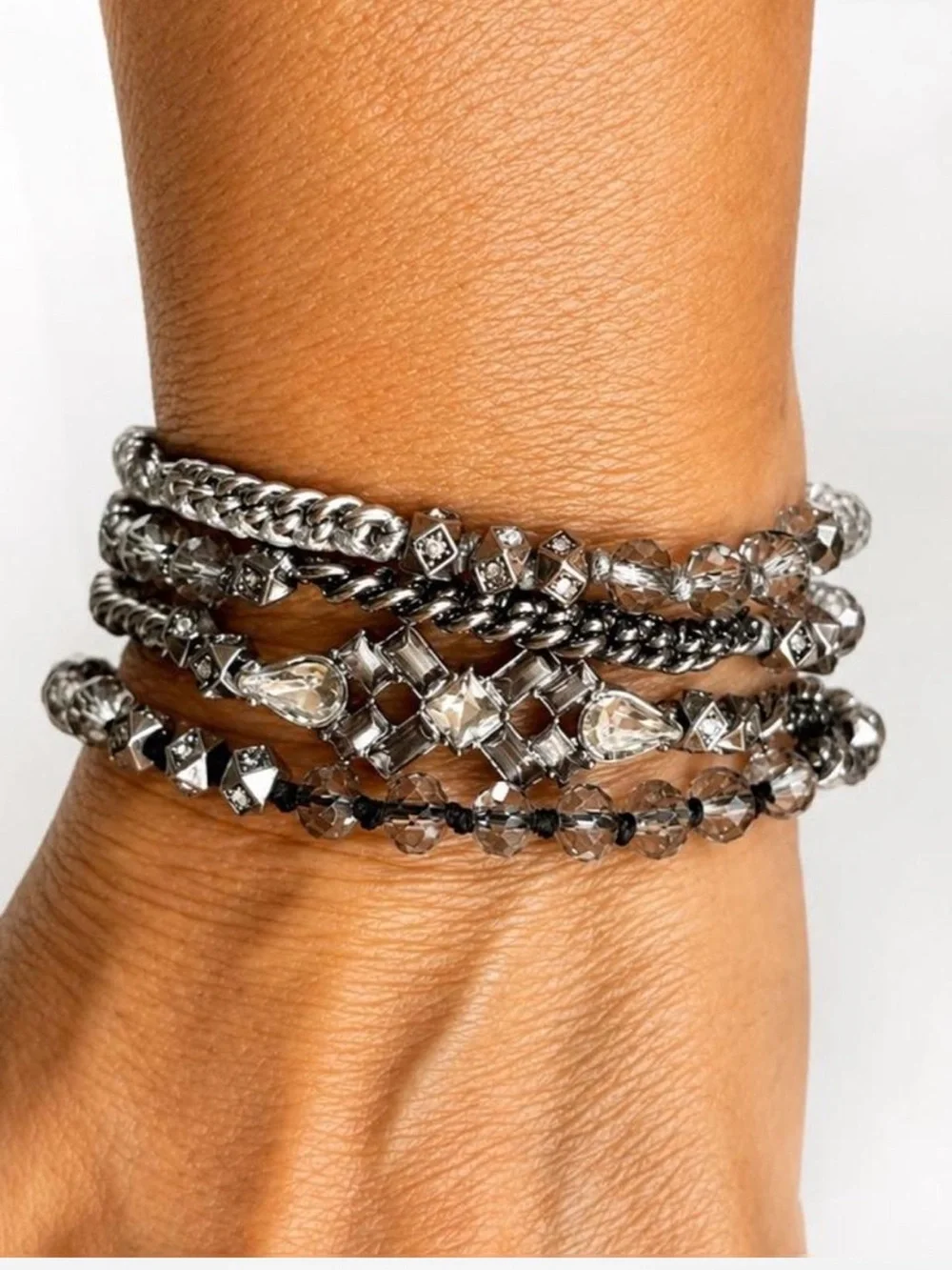 Chloe + Isabel Gunmetal and Clear Crystal Mixed-Chain Necklace